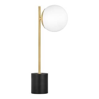 Hampton Bay Valdosta 20 in. Black with Gold Accents LED Table Lamp with Opal Glass Shade RS220481... | The Home Depot