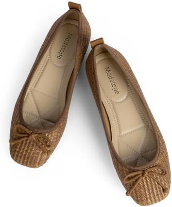 Modatope Ballet Flats with Bow Ballerina Closed Square Toe Slip on Bowknot Flats Shoes for Women ... | Amazon (US)