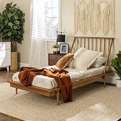 Walker Edison Mid Century Modern Solid Wood Spindle Platform Bed Headboard Footboard Bed Frame Be... | Amazon (US)