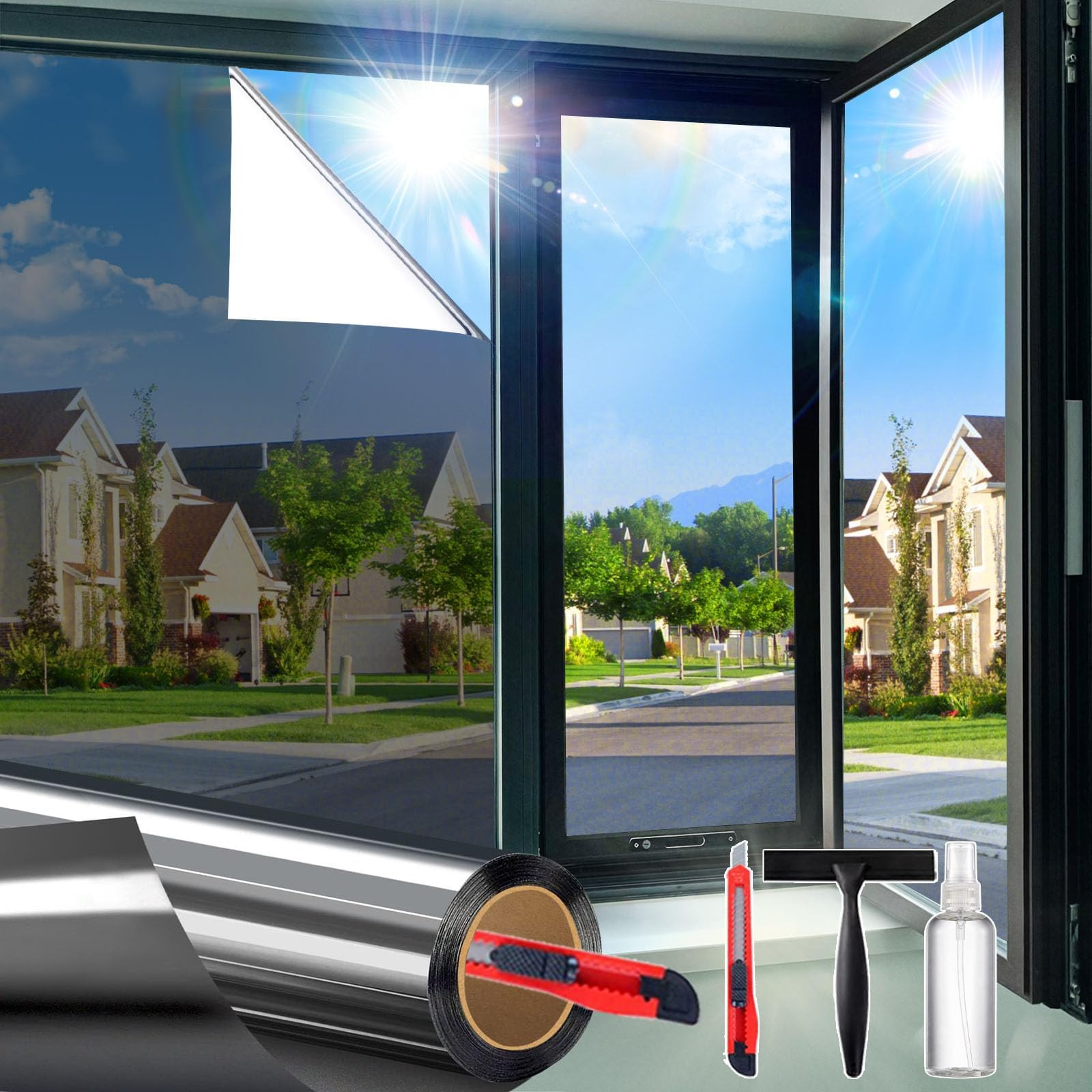 One Way Daytime Window Privacy Film See Out Not in, Window Tint for Home, Reflective Mirror Glass... | Amazon (US)