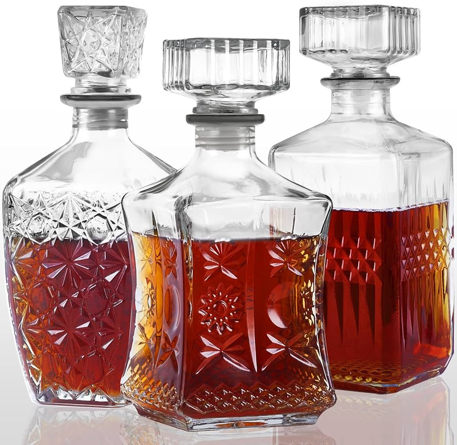 Whiskey Decanter Set of 3 Glass Liquor Decanters, Alcohol Bottles with Airtight Decanter for Tequ... | Amazon (US)