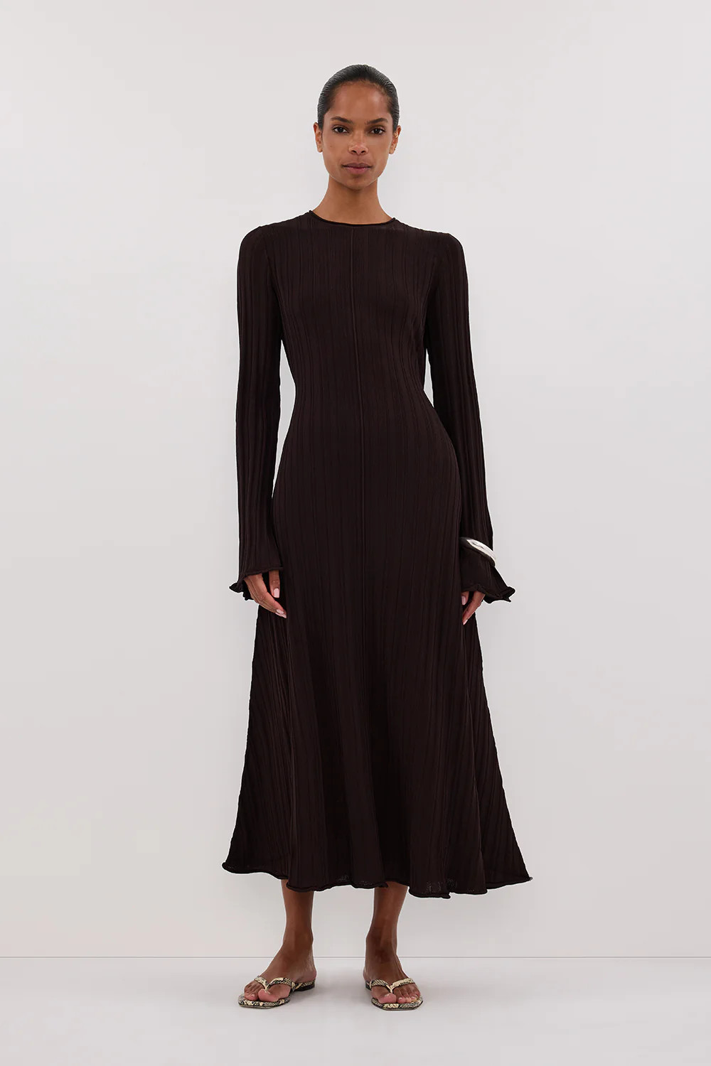 SYLVIA BITTER CHOC KNIT MIDI DRESS | DISSH