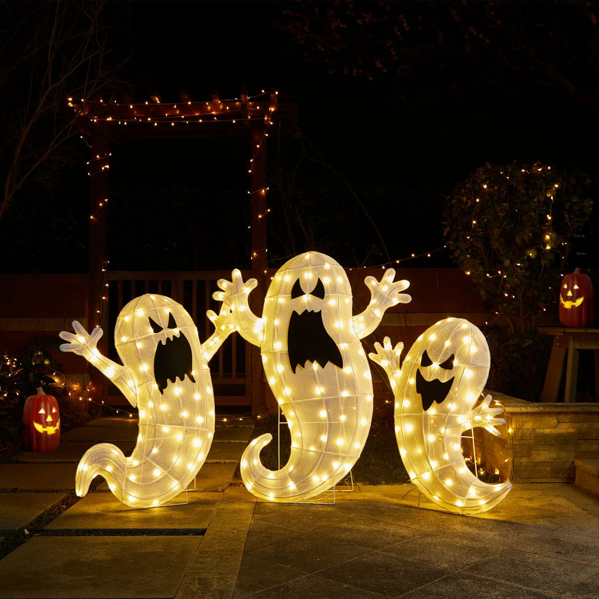 One Allium Way® Set Of 3  Lighted  Halloween 2.5D Ghosts Family Outdoor Décor With 200 Warm Whi... | Wayfair North America