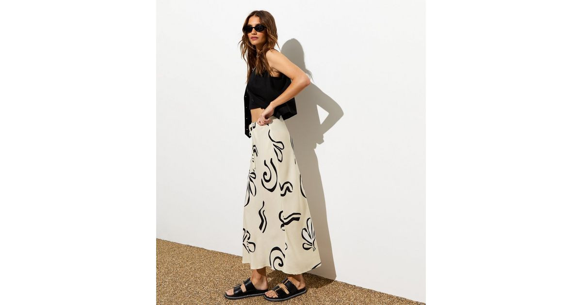 Off White Abstract Print Bias Cut Midi Skirt
						
						Add to Saved Items
						Remove from Sa... | New Look (UK)
