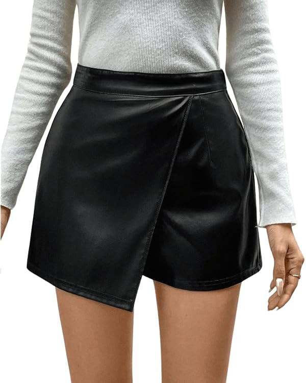 Milumia Women's Faux Leather High Waisted Skorts Wrapped Pu Leather Shorts | Amazon (US)