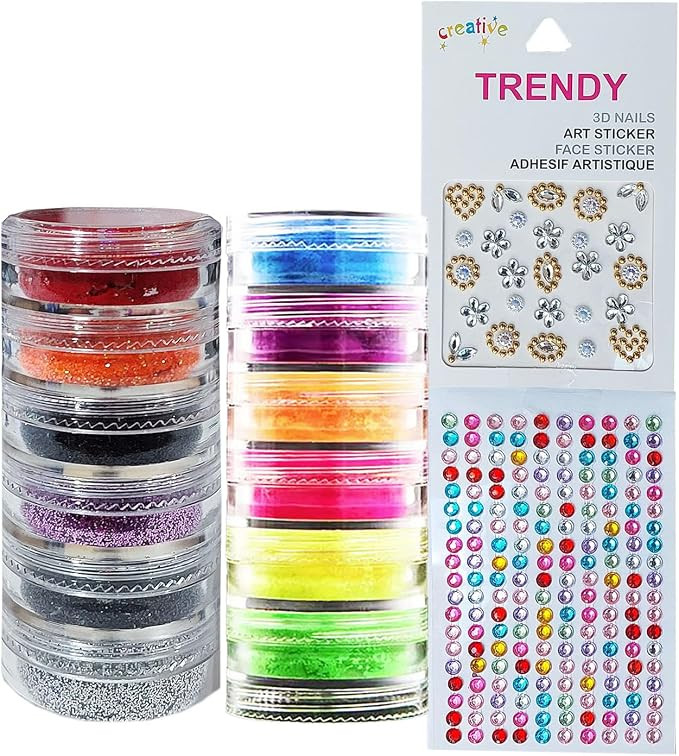 Sombra Neon 6 Cores Luz Negra + Glitter 6 Cores Sortidas + Face Jewels - Maquiagem Carnaval Festa... | Amazon (BR)