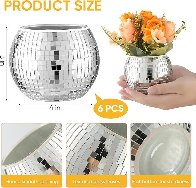 6 Pcs Disco Ball Vase Disco Ball Planter for Centerpieces Disco Ball Decor Flower Vase with Silve... | Amazon (US)