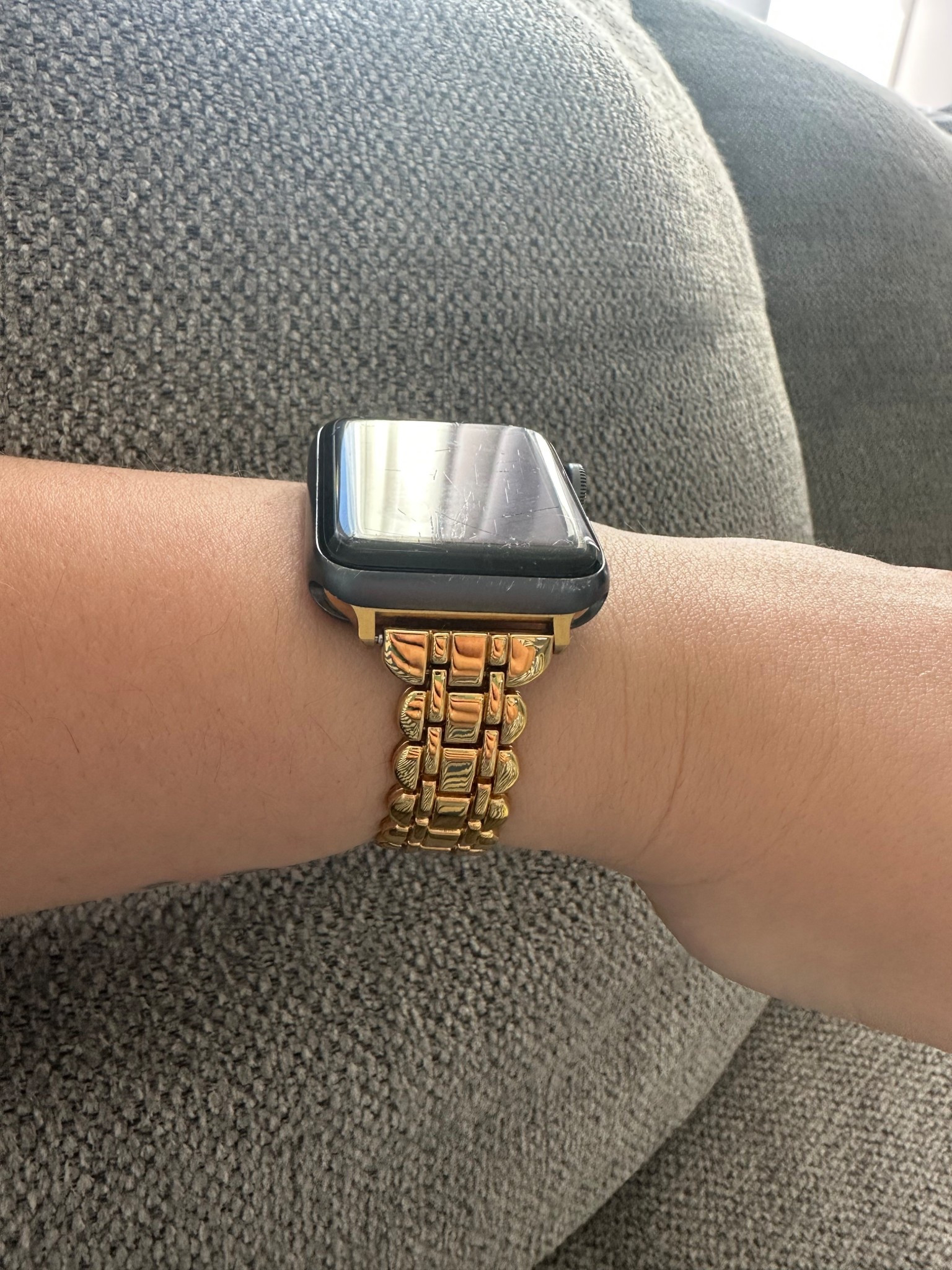 Cute gold Apple Watch band. Easy to dress up or down. You can add or take out links easily.
#applewatchband #jewelry  

#LTKootd #LTKActive #LTKmomlife