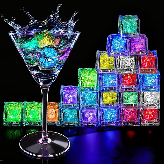 Light Up Ice Cubes, 32 Pack Multi Color Led Ice Cubes for Drinks IP67 Waterproof Reusable Glowing... | Amazon (US)
