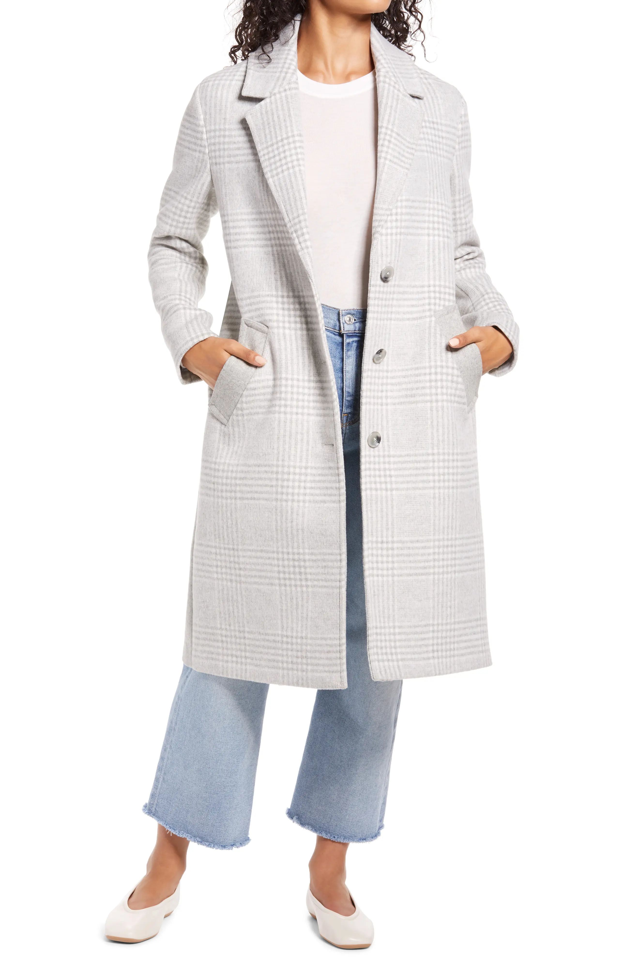 Women's Bernardo Plaid Coat, Size Large - Grey | Nordstrom