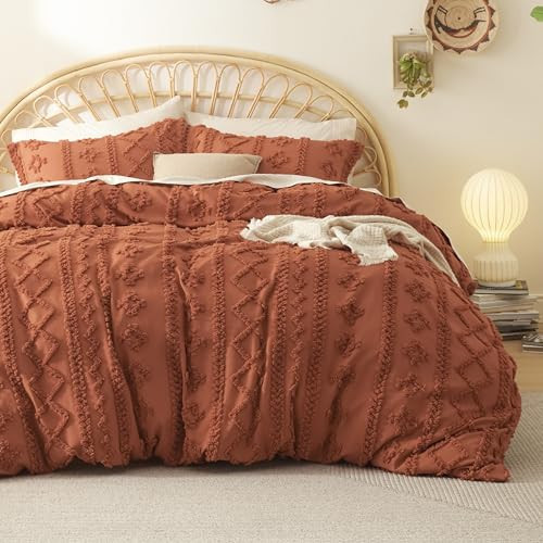 Bedsure Boho Duvet Cover King Size - Tufted King Duvet Cover Set for All Seasons, 3 Pieces Soft Shabby Chic Embroidery Boho Bedding, Comforter Not Included (Terracotta, 104" x 90") | Amazon (CA)
