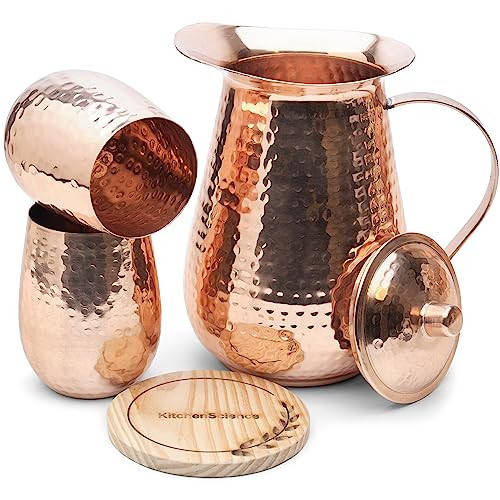 Kitchen Science Pure Copper Pitcher (70 oz. /2000 ml) with Copper Tumblers | Large Copper Water Pitcher for Drinking Water | Copper Vase | Copper Jug | Water Jug Set | Amazon (US)