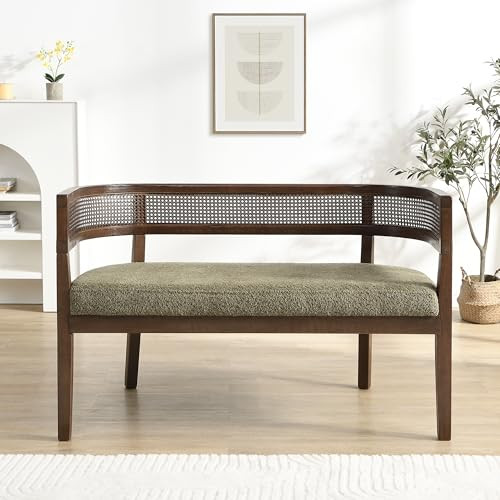 Christopher Knight Home Xiza Modern Boucle Upholstered Loveseat Sofa with Rubberwood Frame, Comfy 2-Seater Sofa Couch and Rattan Backrest, Love Seat Couches for Living Room, Green + Walnut | Amazon (US)