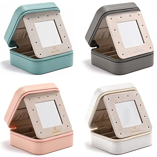 Vee Travel Jewelry Box for Women, Small Jewelry Organizer Travel Portable Jewelry Case Organizer for Earrings Rings Necklaces (4 Pack) | Amazon (US)
