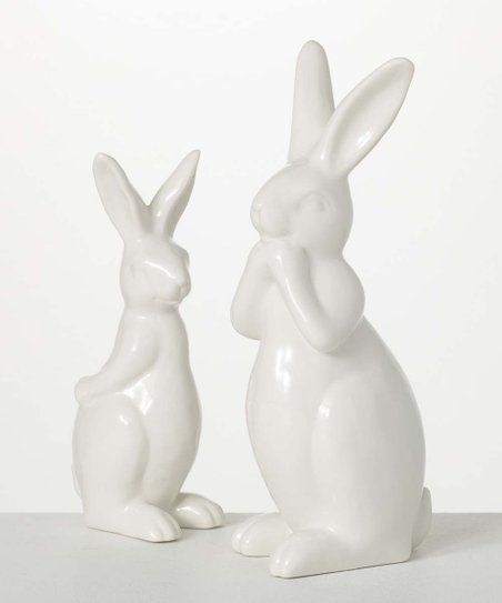 White Glazed Tabletop Bunny Figurine - Set of Two | Zulily