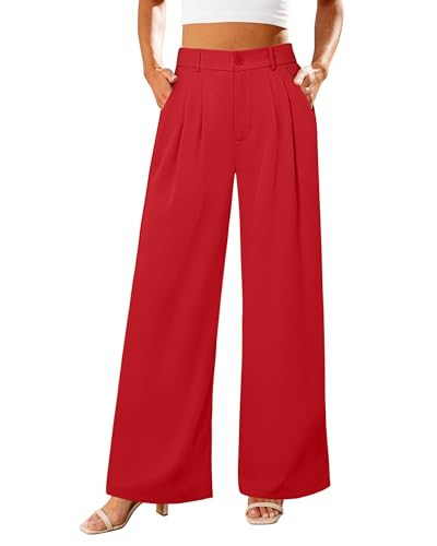 GRAPENT Womens Pants for Work Business Casual High Waisted Wide Leg Pants Elastic Back Work Outfits Flowy Palazzo for Women Plus Size Wide Leg Slacks Color True Red Size XX-Large 20 22 | Amazon (US)