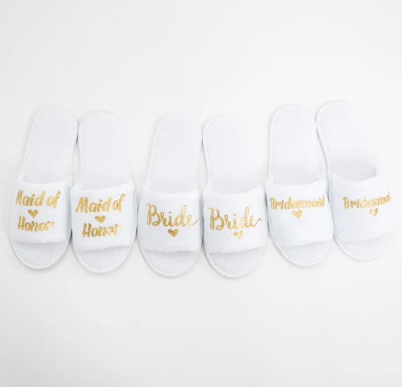 Open Toe White Slippers, Personalized Bridesmaid Slippers, Bridesmaid gifts, Terry White Open toe... | Etsy (US)