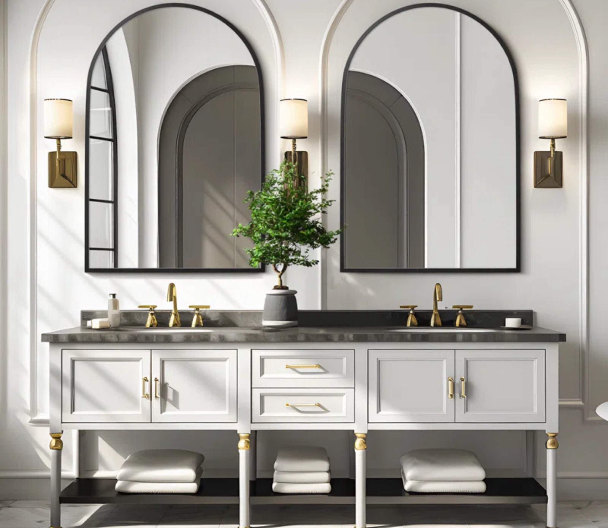 BATHROOM MIRROR SET 

I used one of these mirrors in a powder room for both a tropical style home renovation and my current Italian villa style home renovation. 

#LTKhome #LTKsalealert