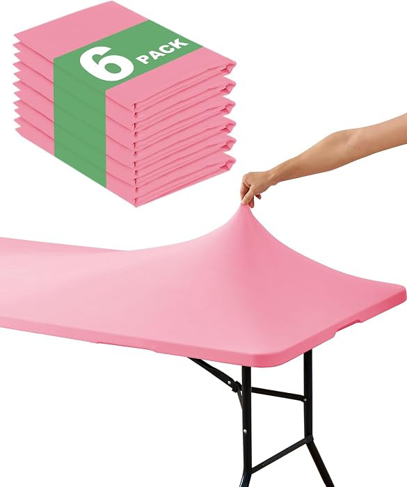 Fitted Tablecloth Rectangle Table Cloths with Elastic, 6 ft, Pink, 6 Pack | Amazon (US)