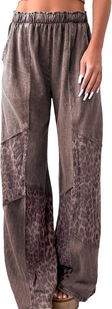 Palazzo Pants for Women Wide Leg High Waist Mineral Wash Drawstring Lounge Pant with Pockets Casu... | Amazon (US)