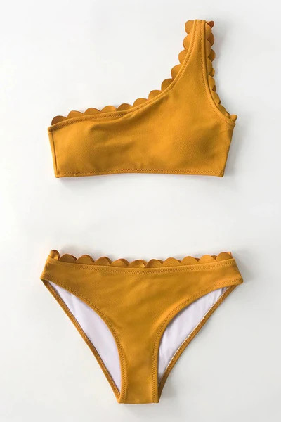Yellow Miss The Past One Shoulder Bikini Set | Cupshe