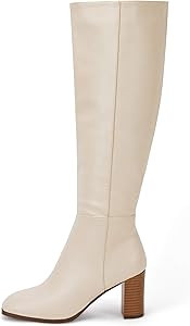 Coutgo Womens Knee High Boots Chunky Block Heels Square Toe Side Zipper Faux Suede Fall Winter Co... | Amazon (US)