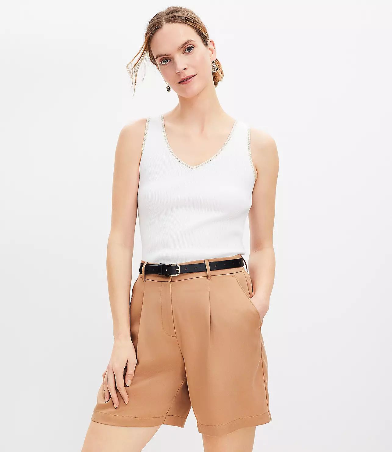 Petite Pleated Shorts in Emory with 6 Inch Inseam | LOFT