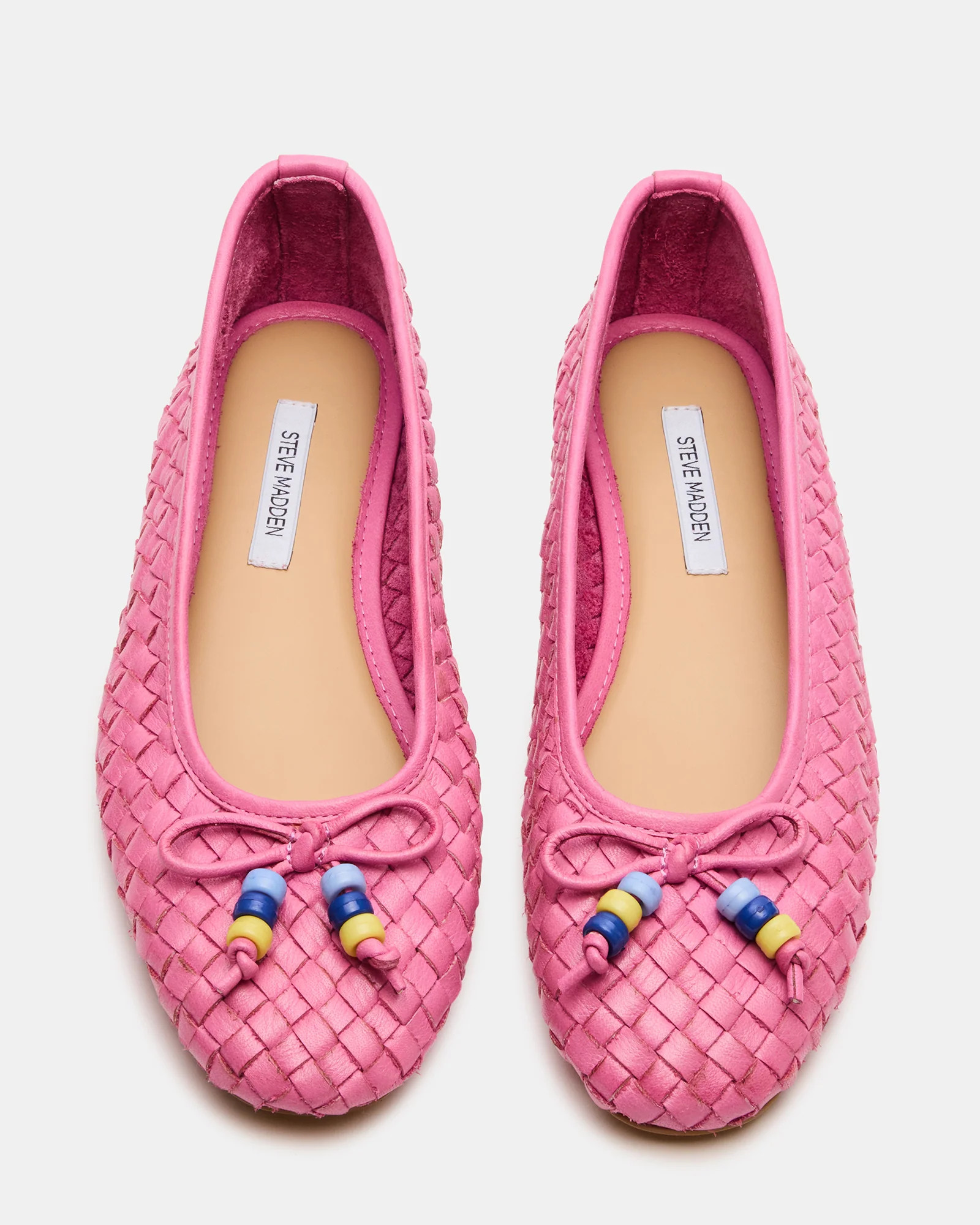 DIVY Pink Leather Woven Bow Ballet Round-Toe Women's Flat | Steve Madden (US)