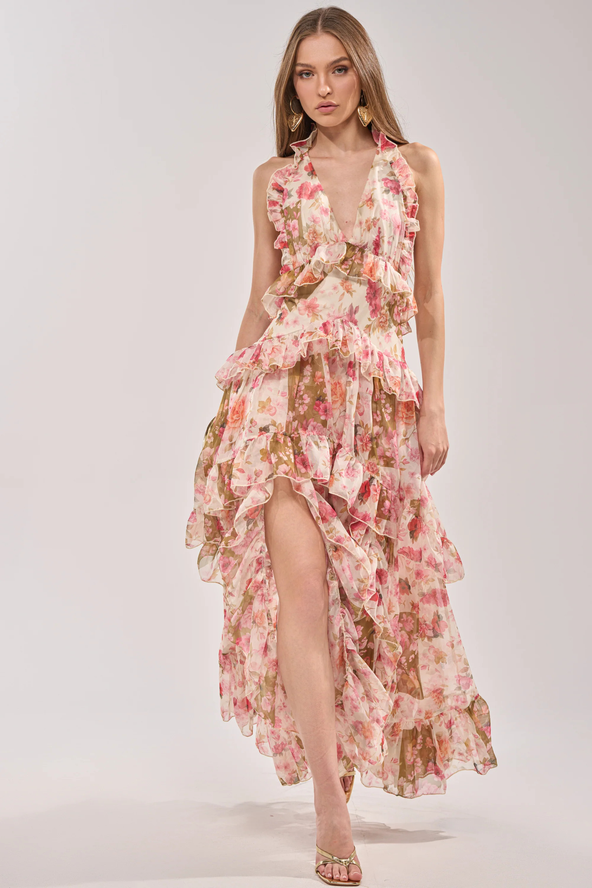 SUMMER STROLL FLORAL CHIFFON MAXI DRESS | AKIRA