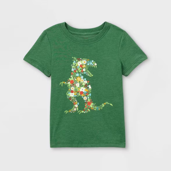 Toddler Boys' Floral T-Rex Graphic Short Sleeve T-Shirt - Cat & Jack™ Green | Target