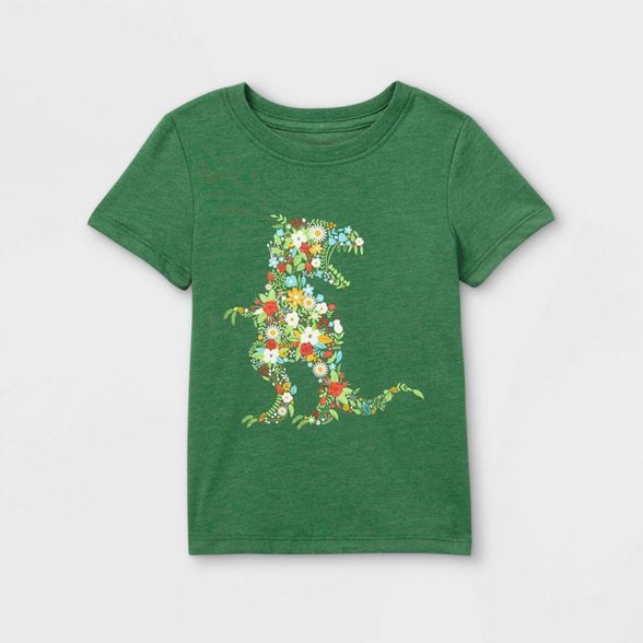Toddler Boys' Floral T-Rex Graphic Short Sleeve T-Shirt - Cat & Jack™ Green | Target
