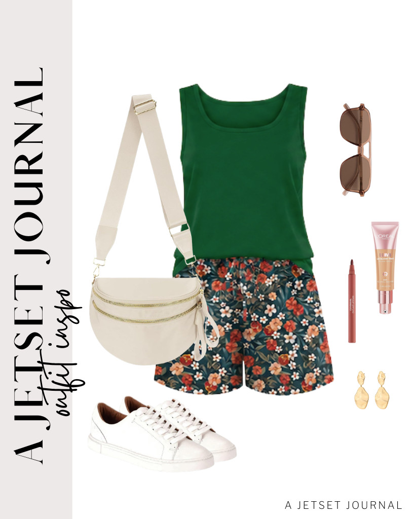 We are loving this outfit with the green top and floral shorts. The Pure Colour crossbody bag and Frye Ivy low-lace sneakers complement the look. These SOJOS aviator sunnies will complete the look.

#LTKSeasonal #LTKSaleAlert #LTKTravel
 

 