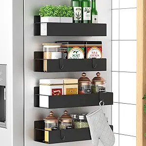 HuggieGems Metal 4 Pack Magnetic Spice Storage Rack Organizer for Refrigerator and Oven, Black Fr... | Amazon (US)