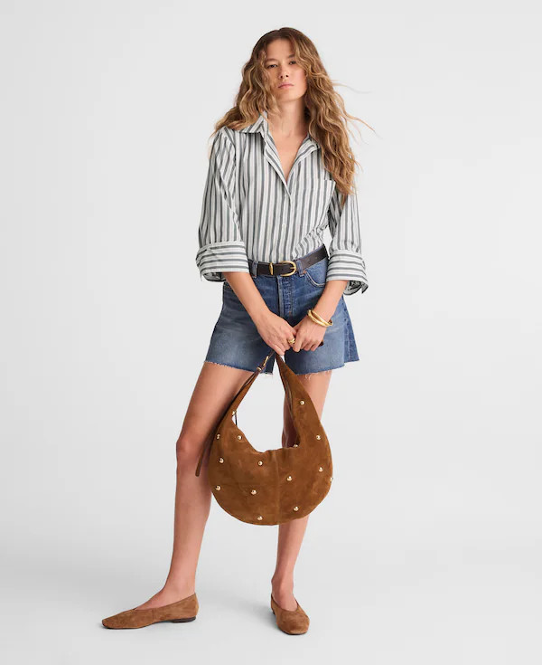 Poplin Easy Y-Neck Button-Up Shirt | Madewell | Madewell