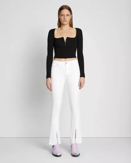 Front Zip Flare Jumpsuit in Brilliant White