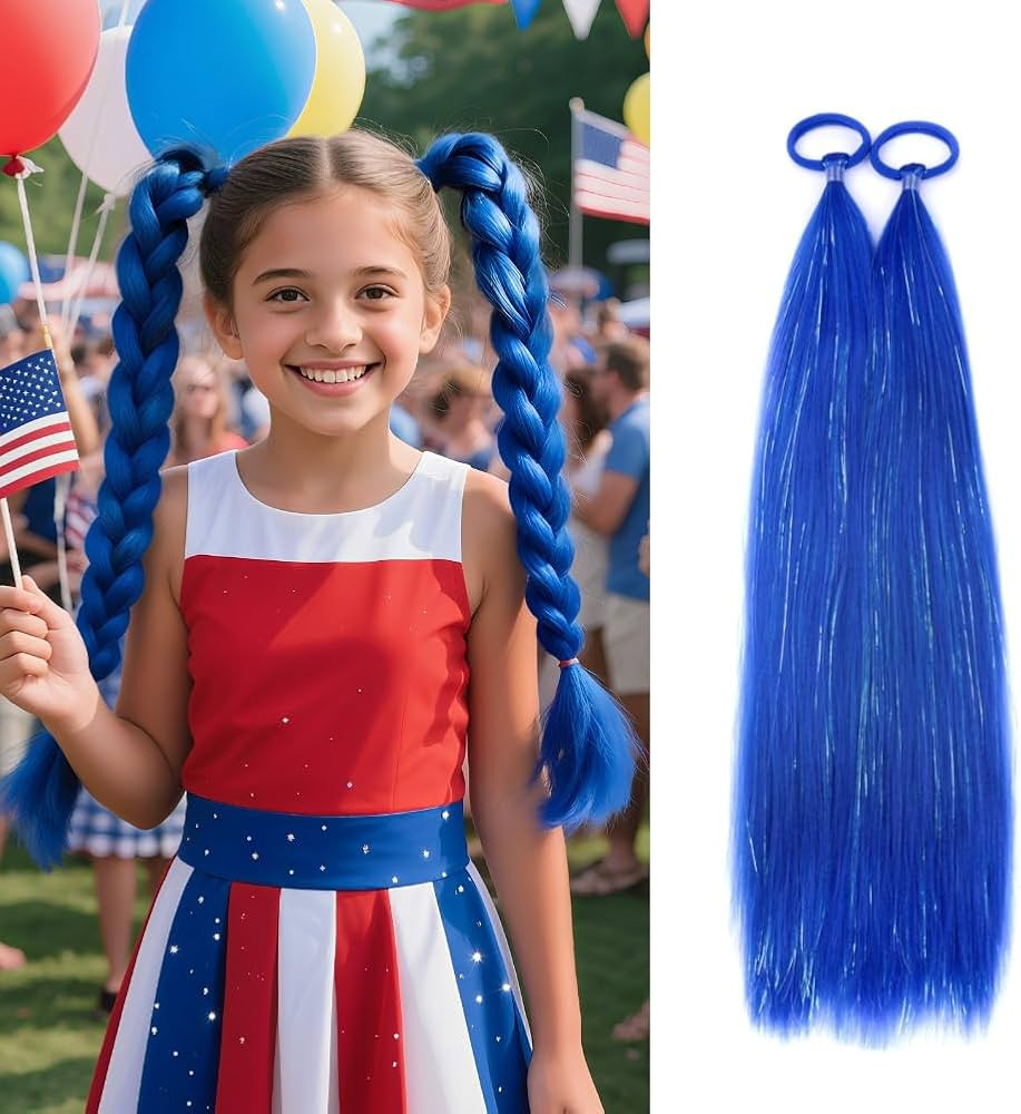 Blue Hair Tinsel for Women, Ponytail Extensions With Rubber Band Girls Accessories Daily Party Fe... | Amazon (US)