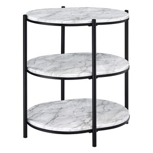 Renton 3-Tier Oval Engineered Wood Table with White Shelves and Black Frame | Cymax