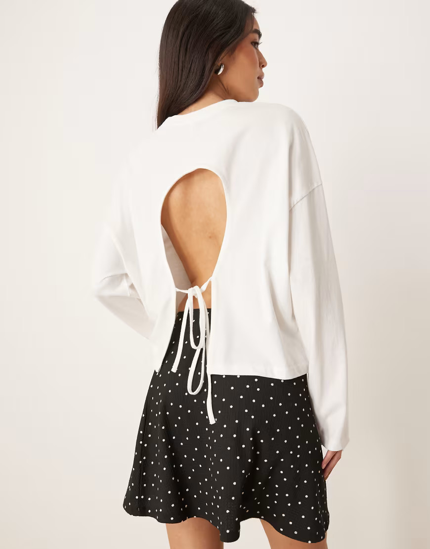 ASOS DESIGN long sleeve top with tie back in white | ASOS (Global)