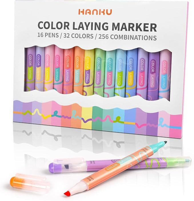 HANKU Color Layering Double Sided Markers,16pcs 32Colors Dual Tip Magic Markers,Broad and Fine Ti... | Amazon (US)