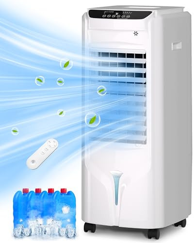 Uthfy 32" Evaporative Air Cooler with 4 Ice Packs, 4 Modes & 3 Speeds, Swamp Cooler with 4.2 Gal Water Tank, 120° Oscillation, 12H Timer, Remote, White, Portable Air Conditioner for Bedroom, Office | Amazon (US)
