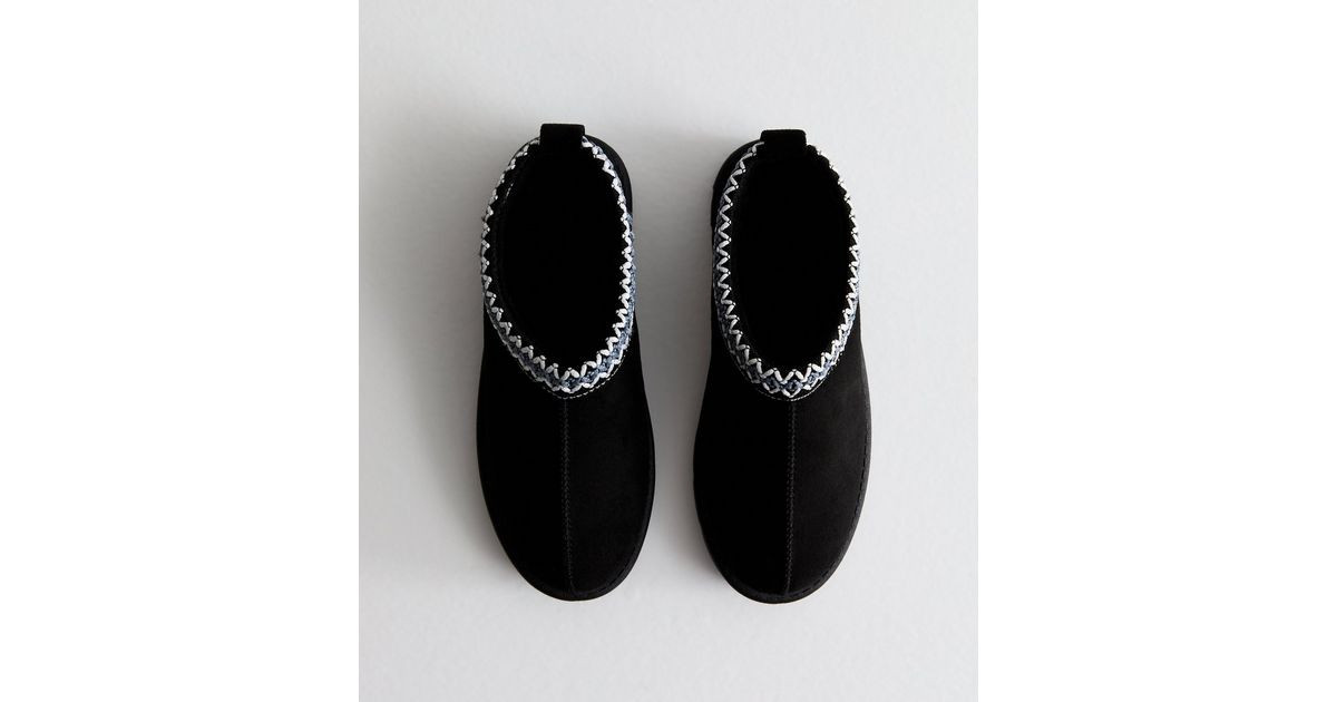 Truffle Black Suedette Embroidered Trim Slippers
						
						Add to Saved Items
						Remove fro... | New Look (UK)