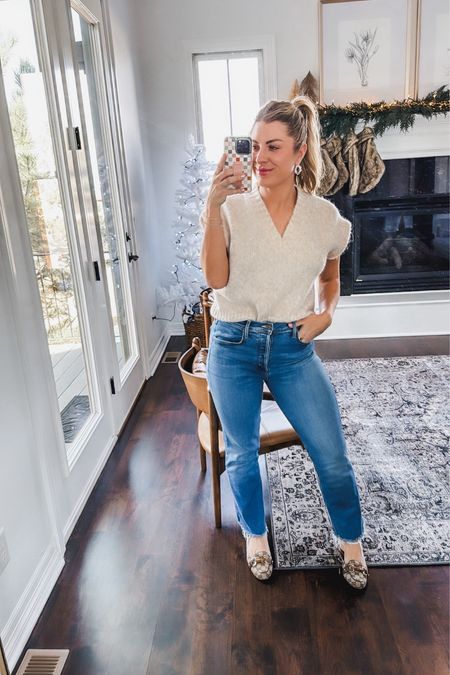 Causal mom fit with a sweater vest, denim and flats! My favorite way to dress causally yet still cute for the day! 
s in top (on sale!) 
 29 in Jeans 


#LTKstyletip #LTKSeasonal #LTKfindsunder50