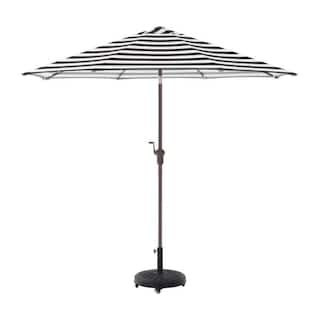 Hampton Bay 9 ft. Aluminum Market Crank and Tilt Patio Umbrella in Black and White Cabana UCA1710... | The Home Depot