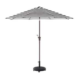 Hampton Bay 9 ft. Aluminum Market Crank and Tilt Patio Umbrella in Black and White Cabana UCA1710... | The Home Depot