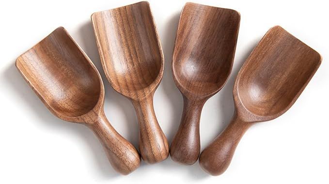 Small Tiny Wood Shovel Scoop,Hand Carved Black Walnut Coffee Bean Salt Spoons Set of 4,Mini Wood ... | Amazon (US)