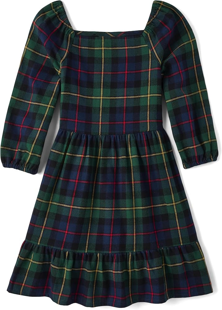 The Children's Place Girls' Long Sleeve Plaid Dress      
 Cotton | Amazon (US)