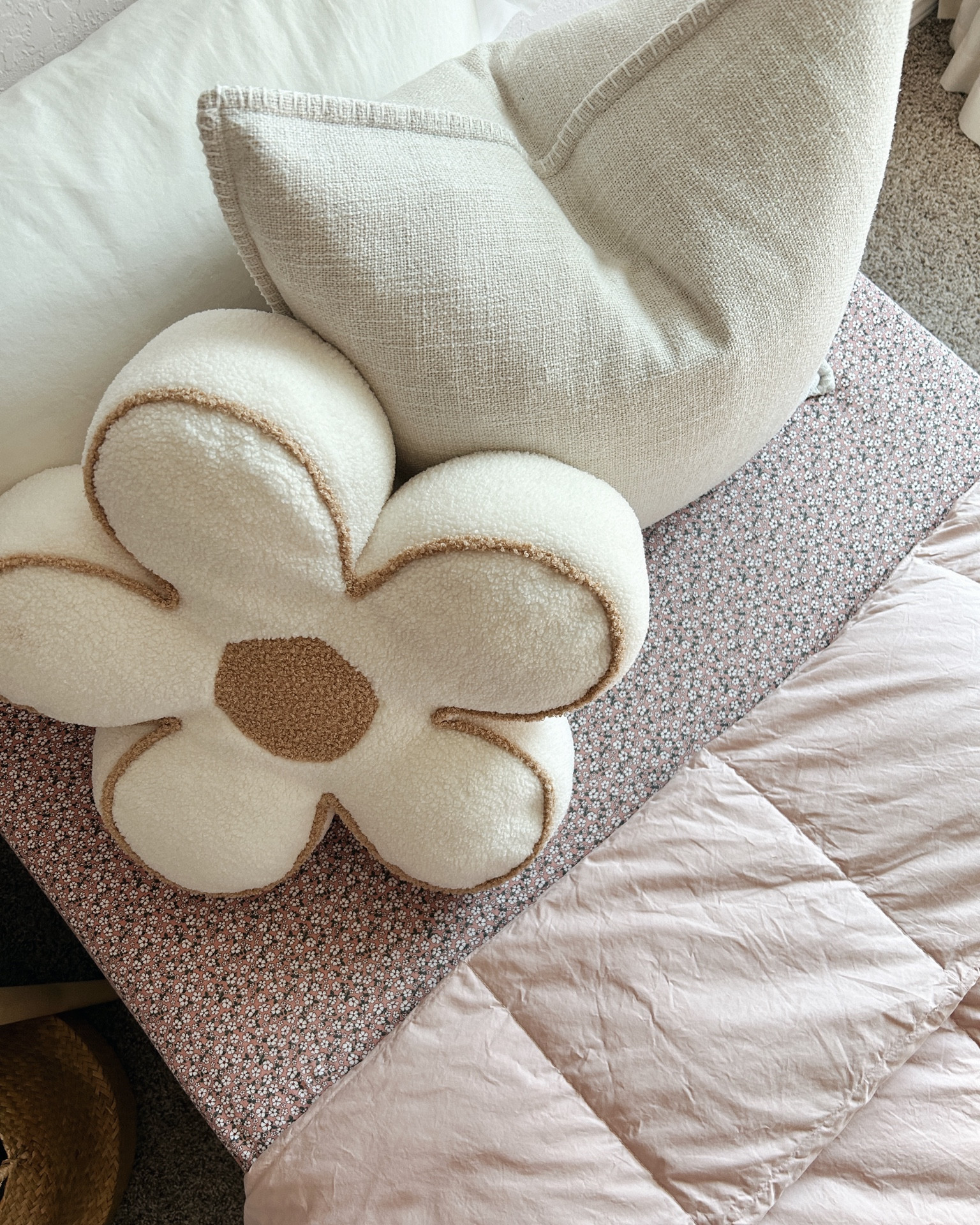 Girl’s bedding! 
Everything linked is exactly what we have with exception to the flower pillow-I found ours at Hobby Lobby but linked something similar from Amazon! The linen pillow is an old Home Goods find. 🩷
(Not linking our bed frame because I wouldn't recommend it-the mattress slides right off 🙄)

#LTKHome #LTKKids #LTKStyleTip