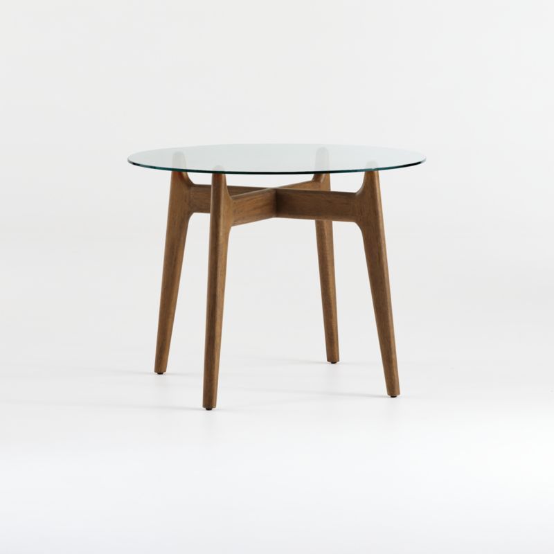 Tate 38" Round Dining Table with Glass Top and Walnut Base + Reviews | Crate & Barrel | Crate & Barrel