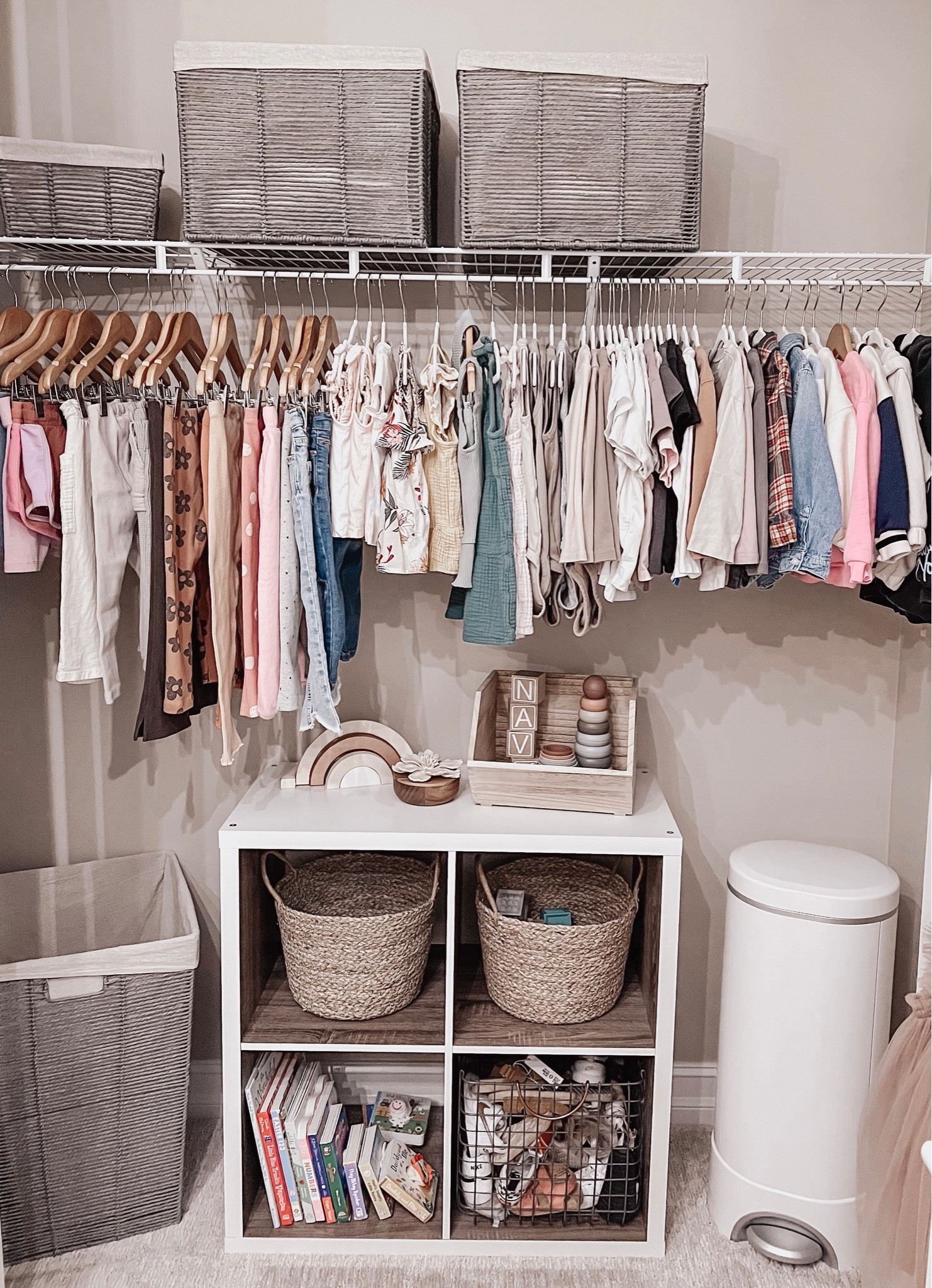 Closet organization, kids closet, kids room, organize, baskets, storage baskets, hangers, stackable bin, Target, Amazon finds. 

#LTKhome #LTKFind