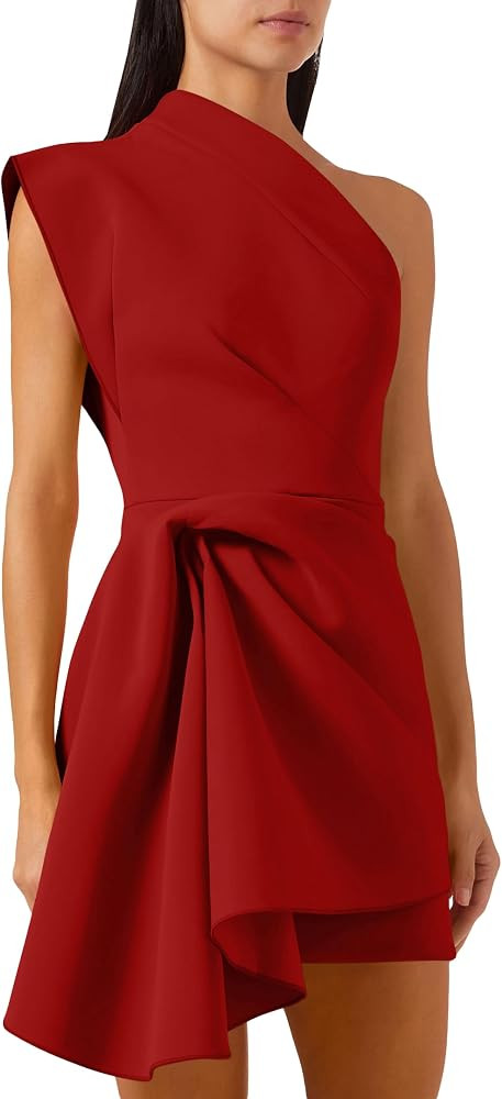 GOBLES Women's Elegant One Shoulder Asymmetrical Draped Mini Cocktail Party Dress | Amazon (US)